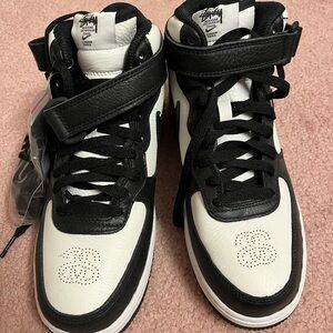 Stussy Black and White High-Top Sneakers